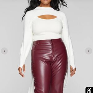 Fashion to Figure Selina Cutout Ribbed Knit Long Sweater Ivory 1X NWT IN PACKAGE